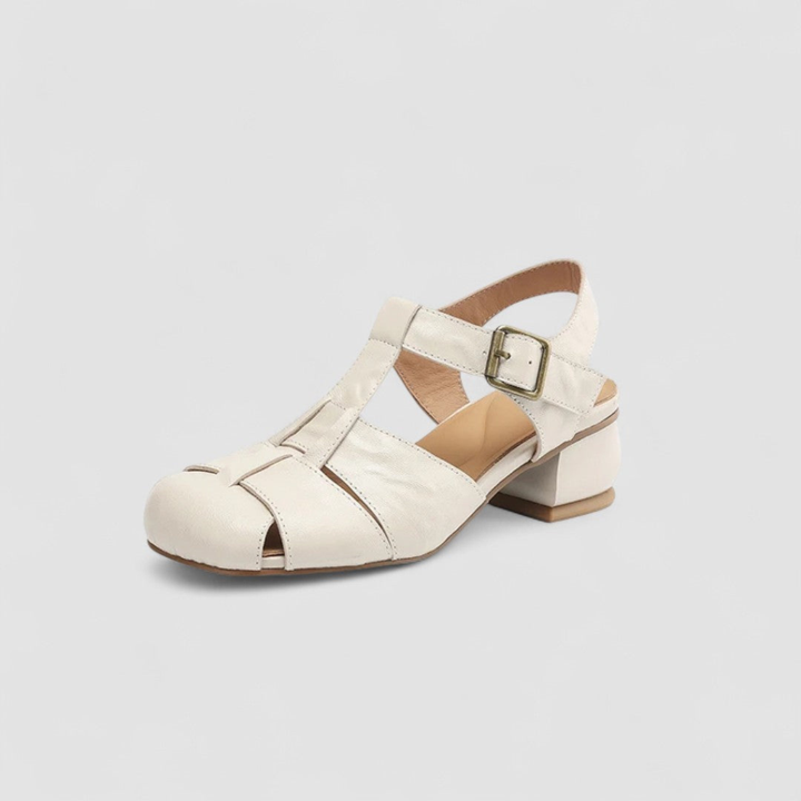 Cutout Buckle Low Heel Sandals