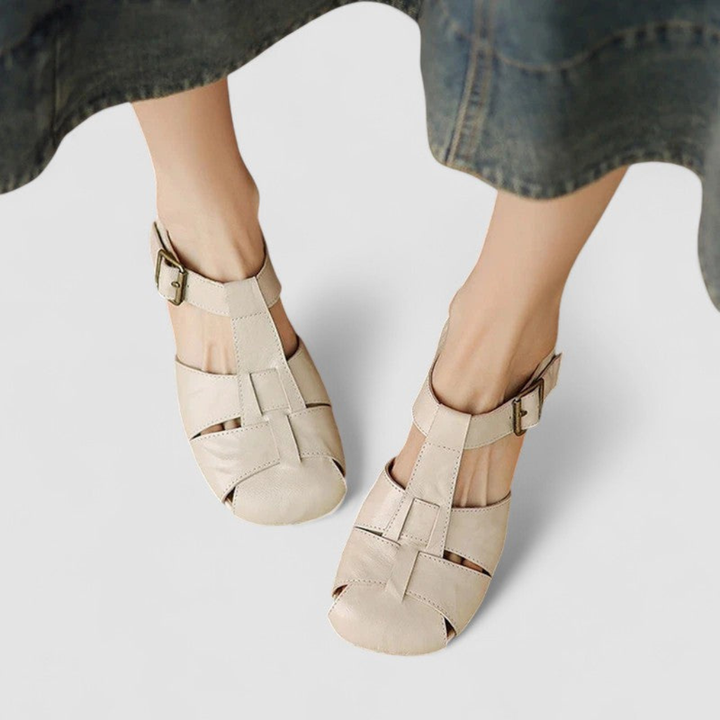 Cutout Buckle Low Heel Sandals
