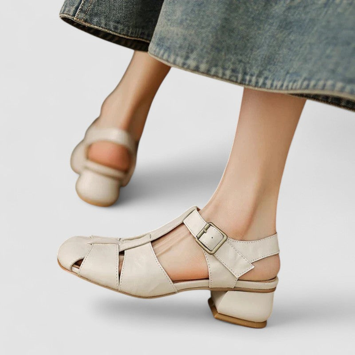 Cutout Buckle Low Heel Sandals
