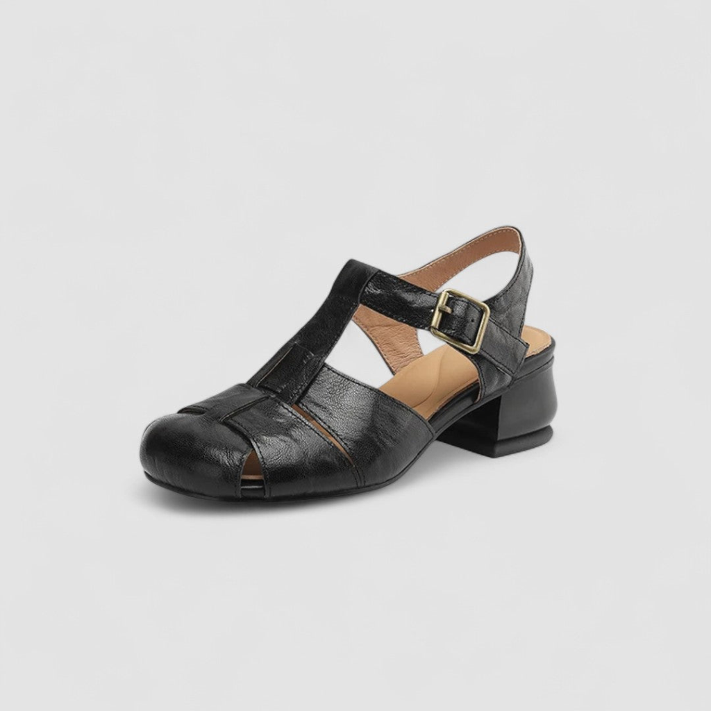 Cutout Buckle Low Heel Sandals
