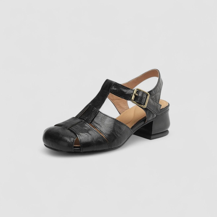 Cutout Buckle Low Heel Sandals