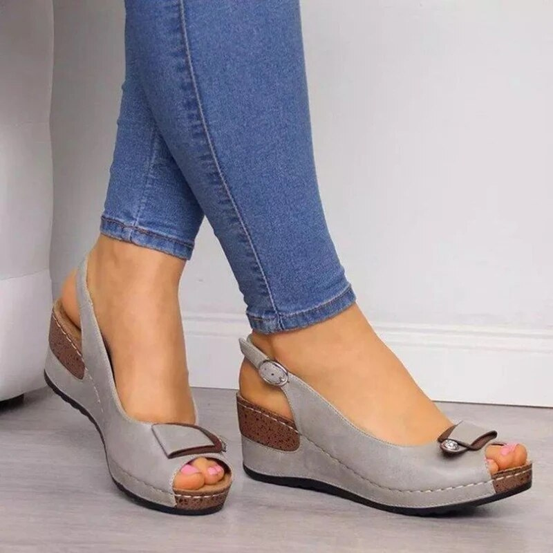 Peep Toe Slingback Wedge Sandals