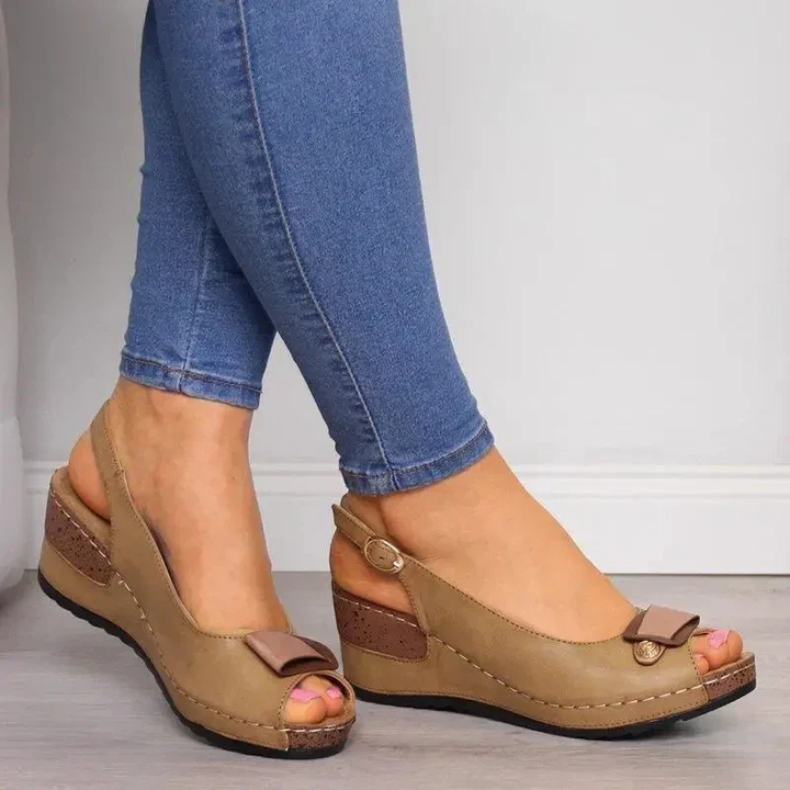 Peep Toe Slingback Wedge Sandals