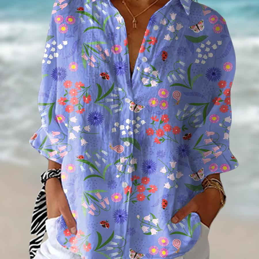 Floral Print Button-Down Relaxed Shirt
