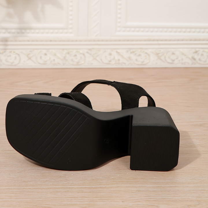 Black Suede-Look Block Heel Platform Sandals
