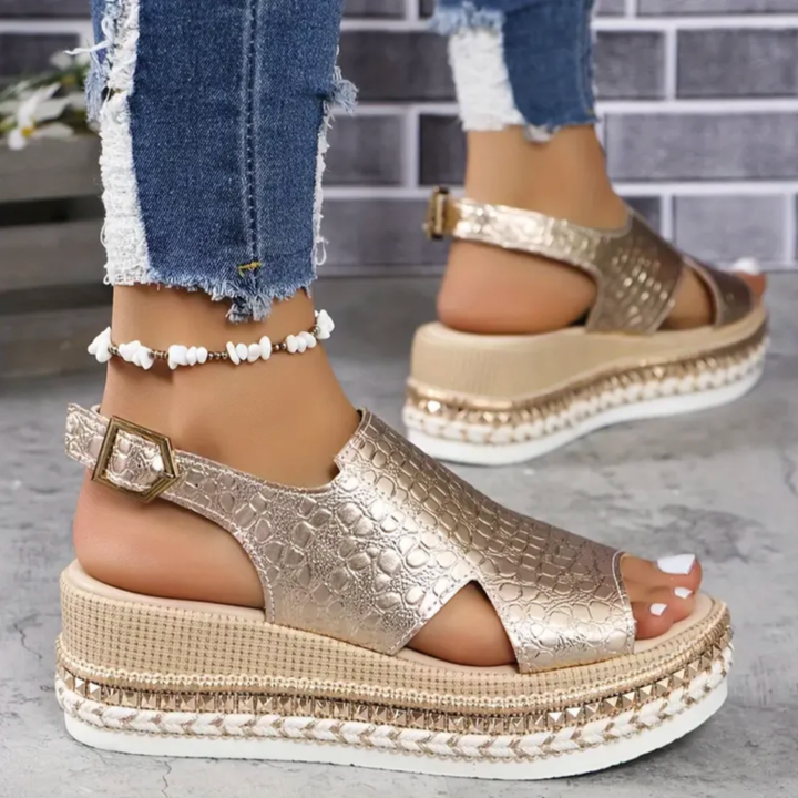 Croc-Embossed Espadrille Flatform Sandals