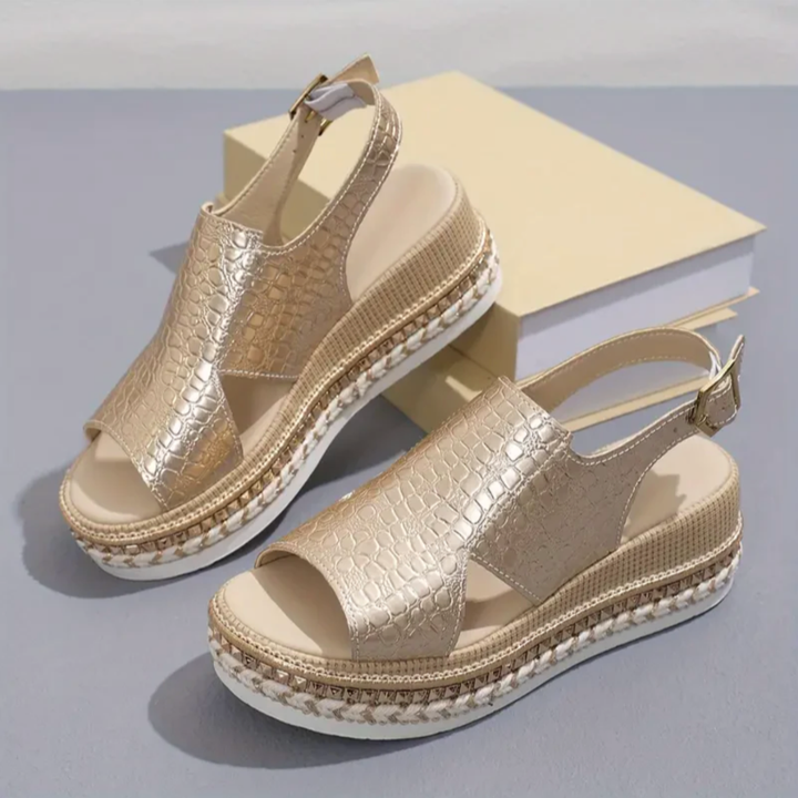 Croc-Embossed Espadrille Flatform Sandals