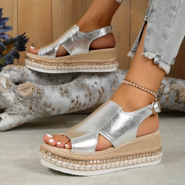 Croc-Embossed Espadrille Flatform Sandals