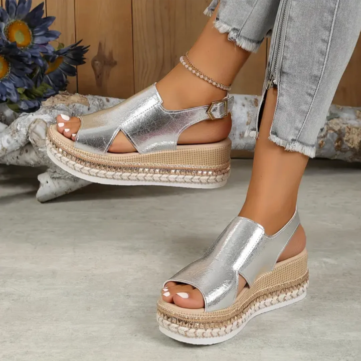 Croc-Embossed Espadrille Flatform Sandals
