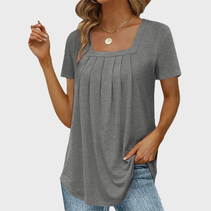 Square Neck Pleated Short Sleeve Top
