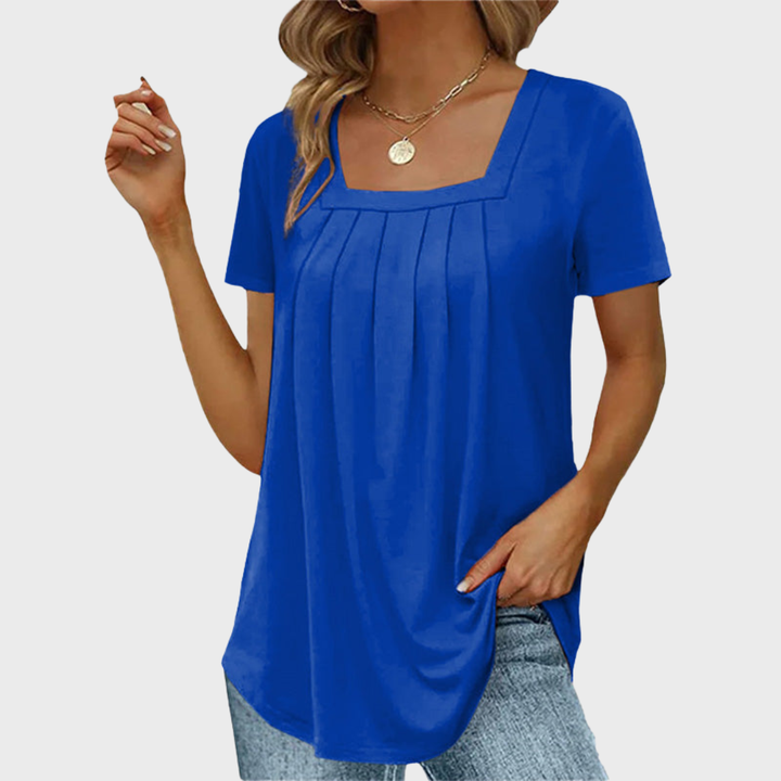 Square Neck Pleated Short Sleeve Top