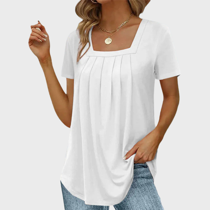 Square Neck Pleated Short Sleeve Top