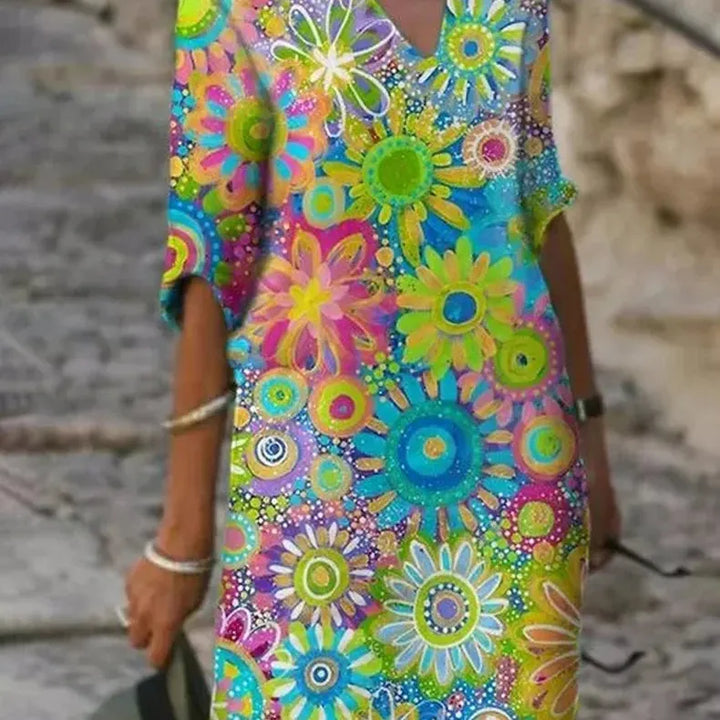 Floral Print V-Neck Summer Dress