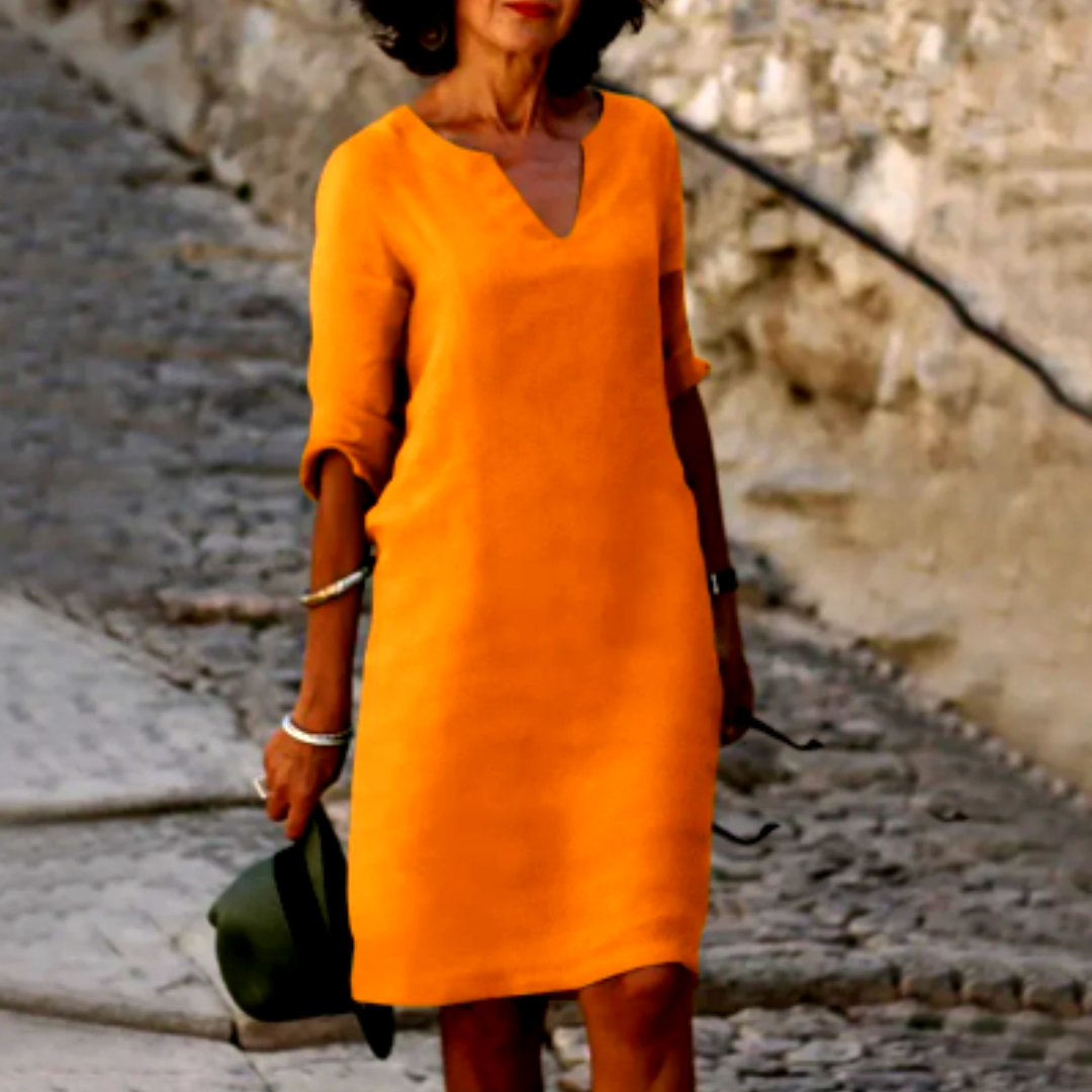 Casual V-neck Half-Sleeve Shift Dress