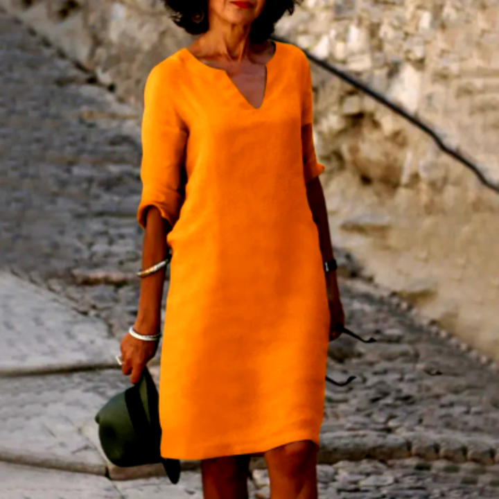 Casual V-neck Half-Sleeve Shift Dress