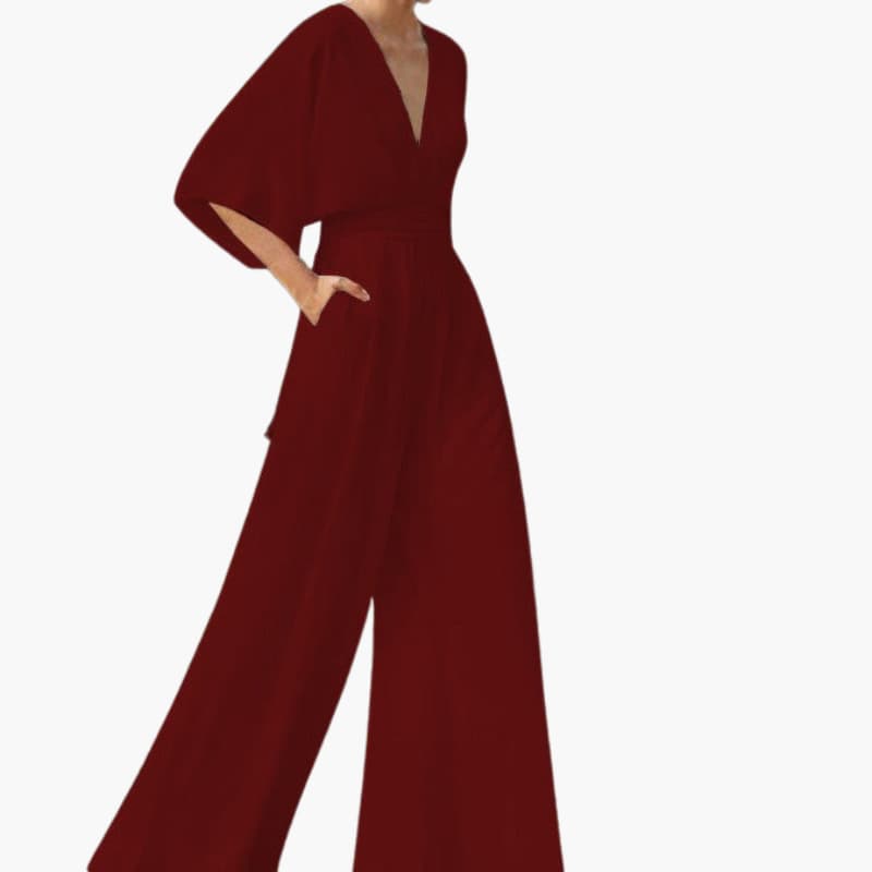 Cape Sleeve V-Neck Wide-Leg Jumpsuit
