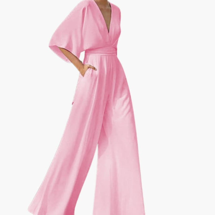 Cape Sleeve V-Neck Wide-Leg Jumpsuit