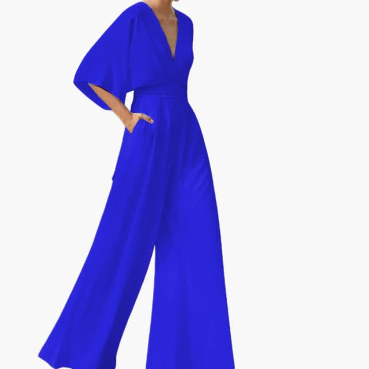 Cape Sleeve V-Neck Wide-Leg Jumpsuit