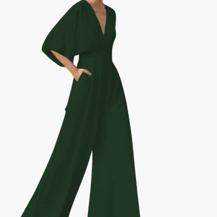 Cape Sleeve V-Neck Wide-Leg Jumpsuit