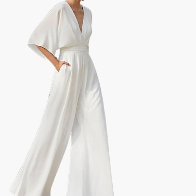 Cape Sleeve V-Neck Wide-Leg Jumpsuit