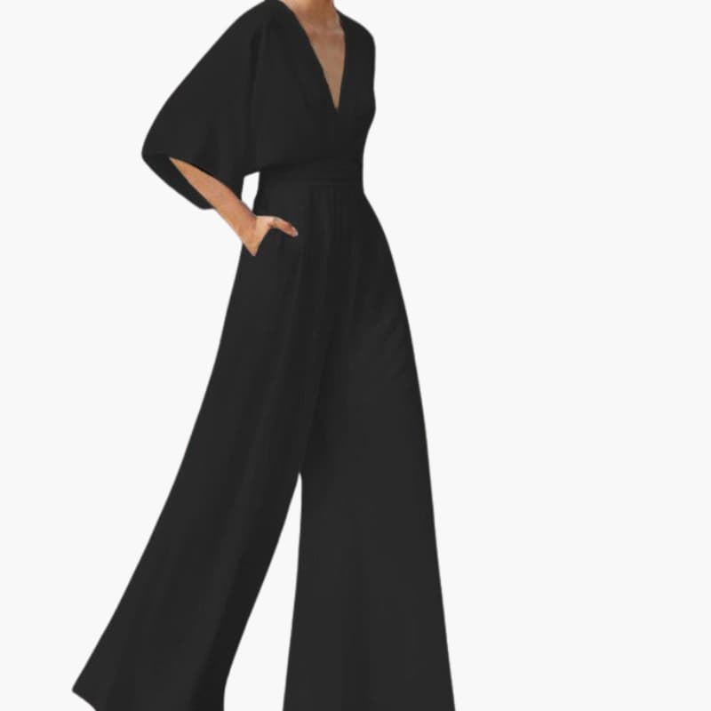 Cape Sleeve V-Neck Wide-Leg Jumpsuit