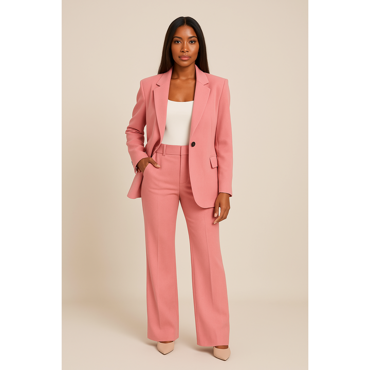Single-Button Blazer And Flare Trouser Set