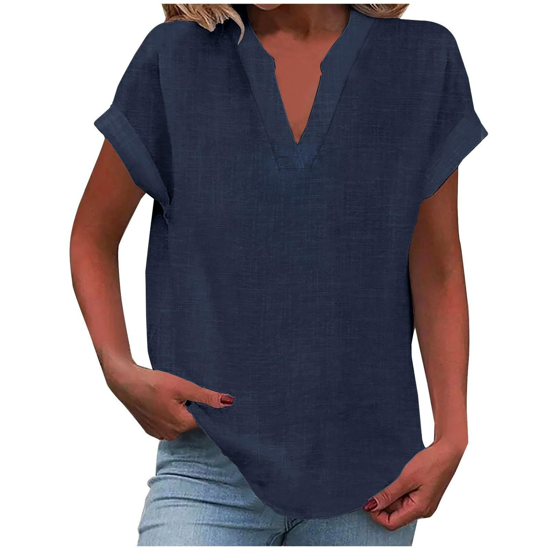V-Neck Cap Sleeve Casual Top