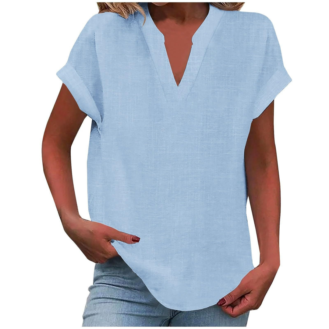 V-Neck Cap Sleeve Casual Top