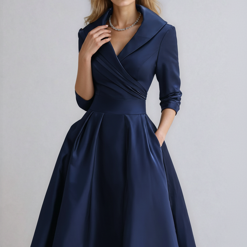 Long Sleeve Collared Midi Dress