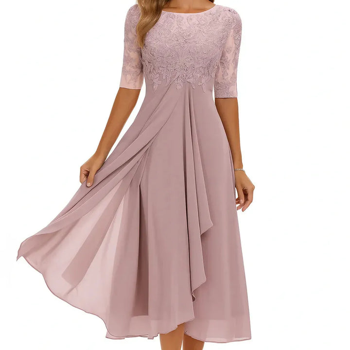 Lace-Trim Chiffon-Look Midi Dress