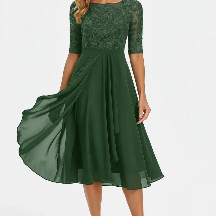 Lace-Trim Chiffon-Look Midi Dress