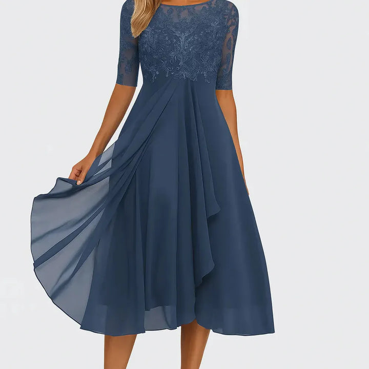Lace-Trim Chiffon-Look Midi Dress