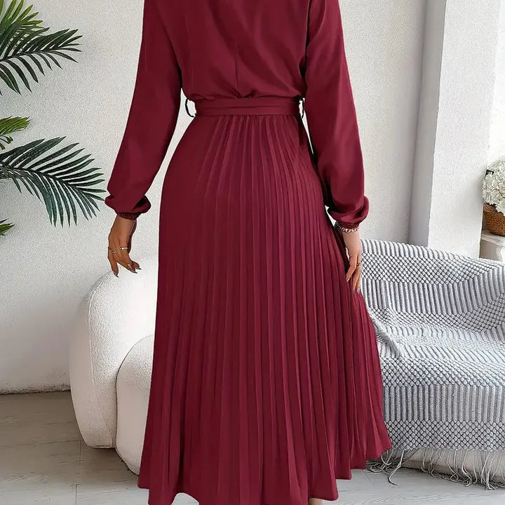 Pleated Long Sleeve Midi Dress