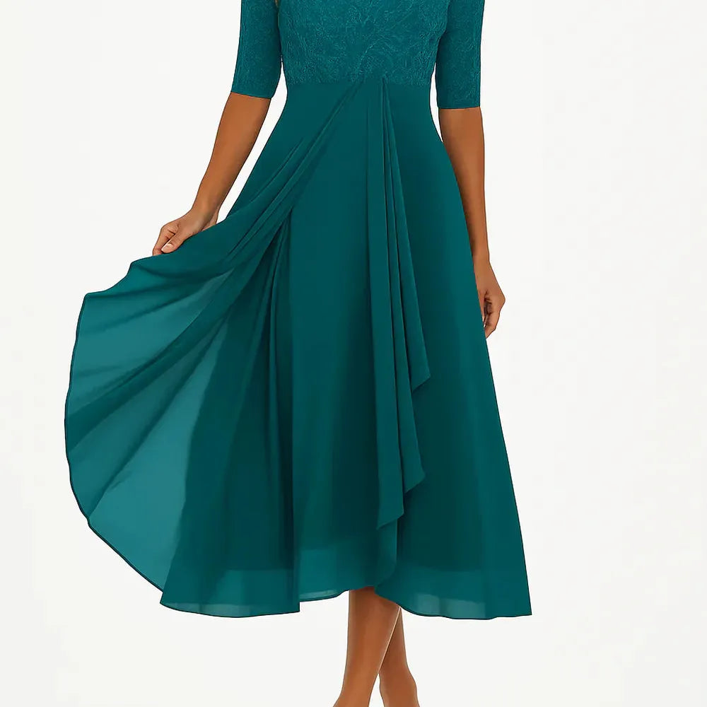 Lace-Trim Chiffon-Look Midi Dress