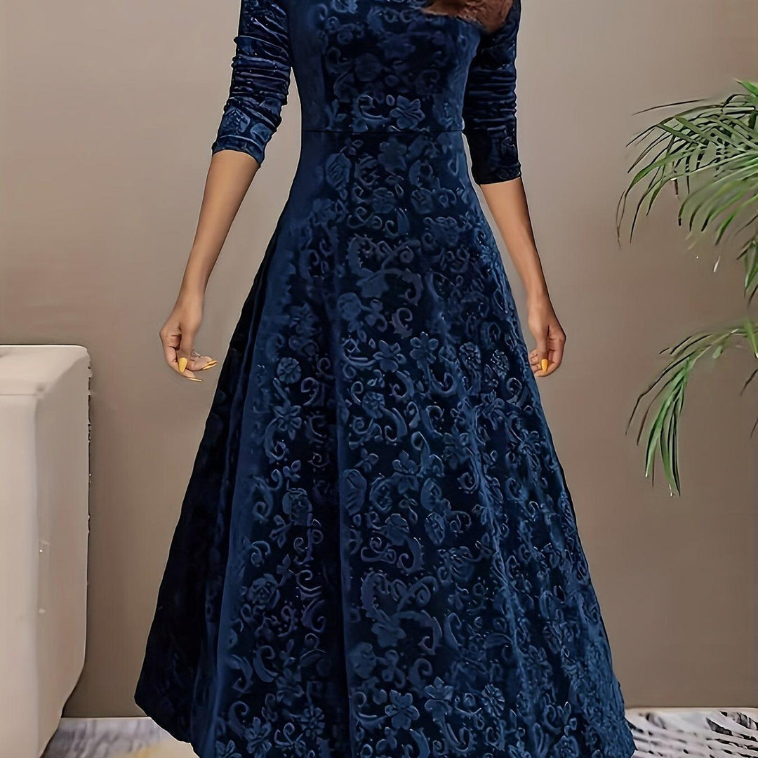 Embroidered Velvet-Look Maxi Dress