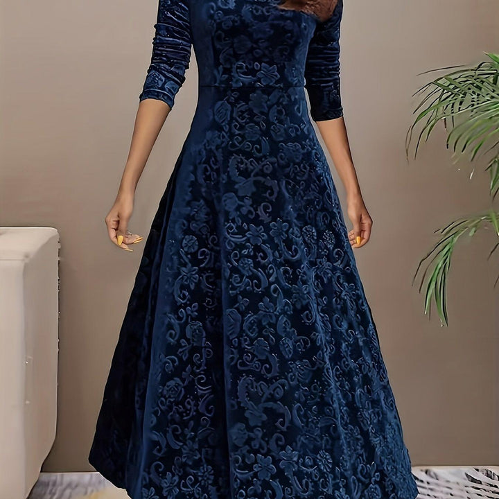 Embroidered Velvet-Look Maxi Dress
