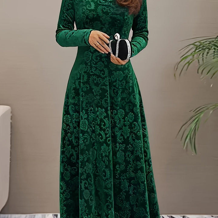 Embroidered Velvet-Look Maxi Dress