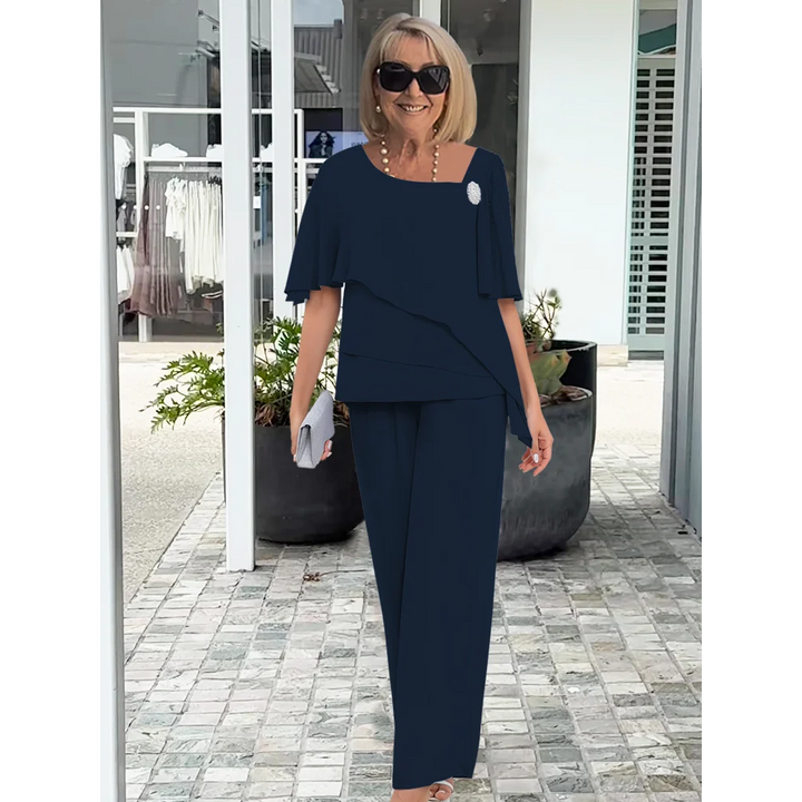 Chiffon-Look Cape Top And Trouser Set