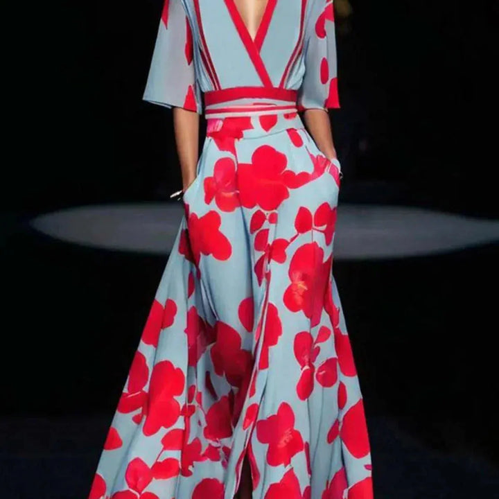 Flared Sleeves Floral Print Maxi Dress