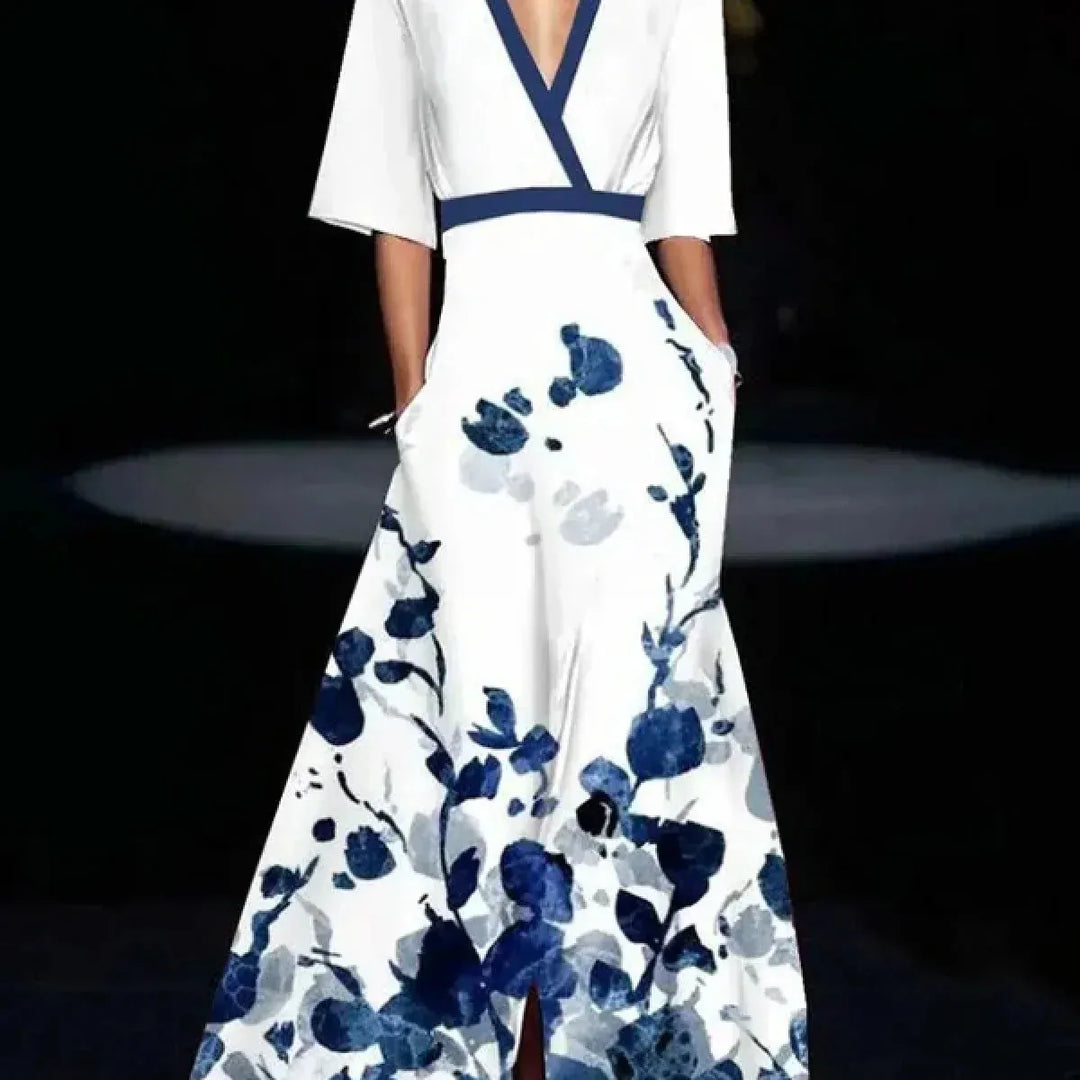 Flared Sleeves Floral Print Maxi Dress