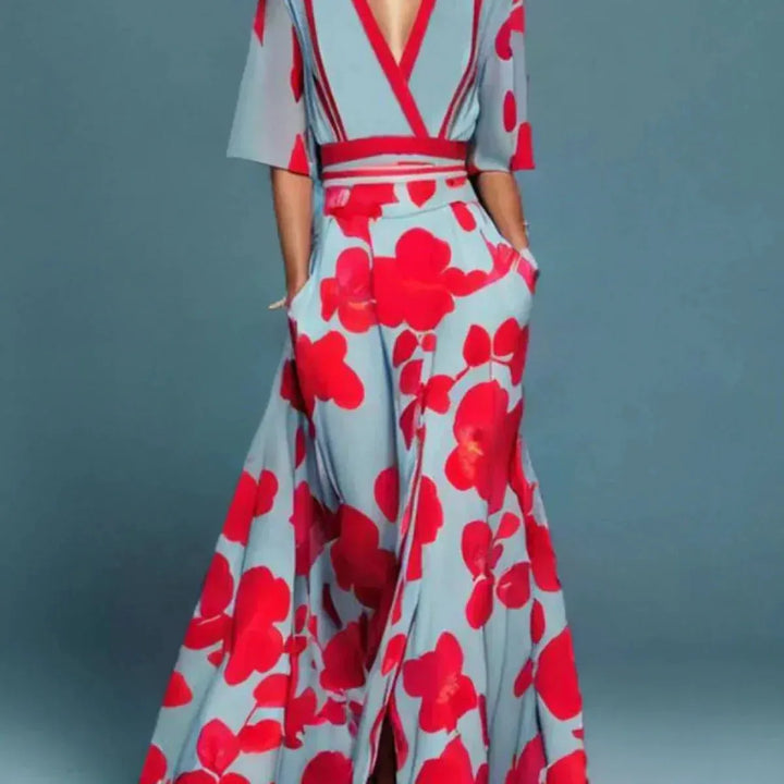 Flared Sleeves Floral Print Maxi Dress