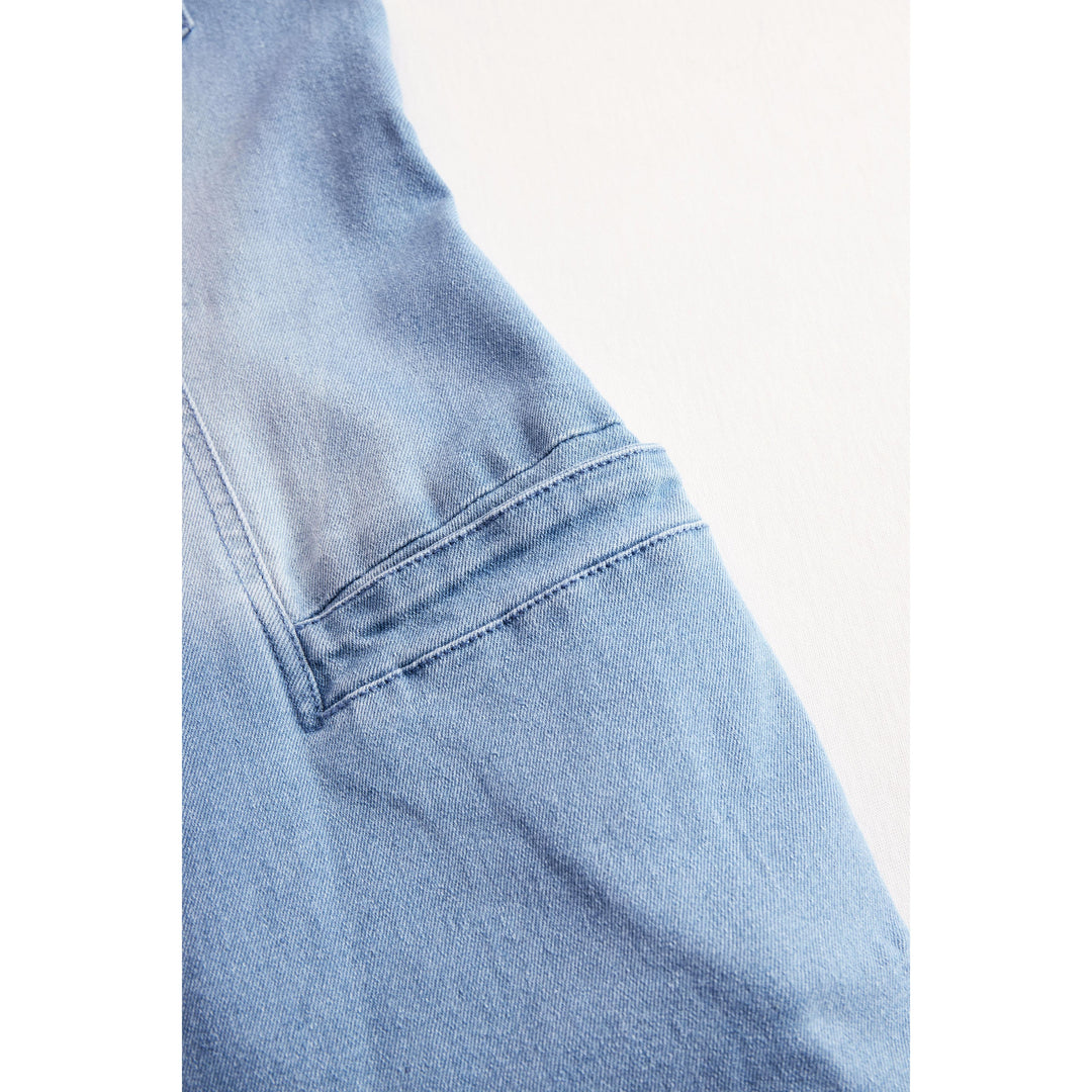 Sleeveless Button-Front Wide-Leg Denim-Look Jumpsuit