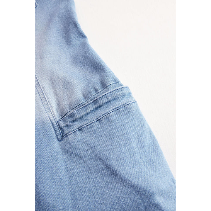 Sleeveless Button-Front Wide-Leg Denim-Look Jumpsuit
