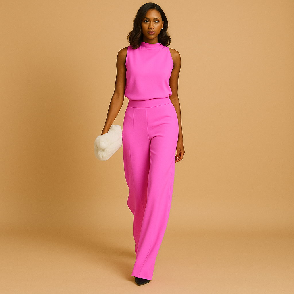 Mock Neck Sleeveless Wide-Leg Jumpsuit