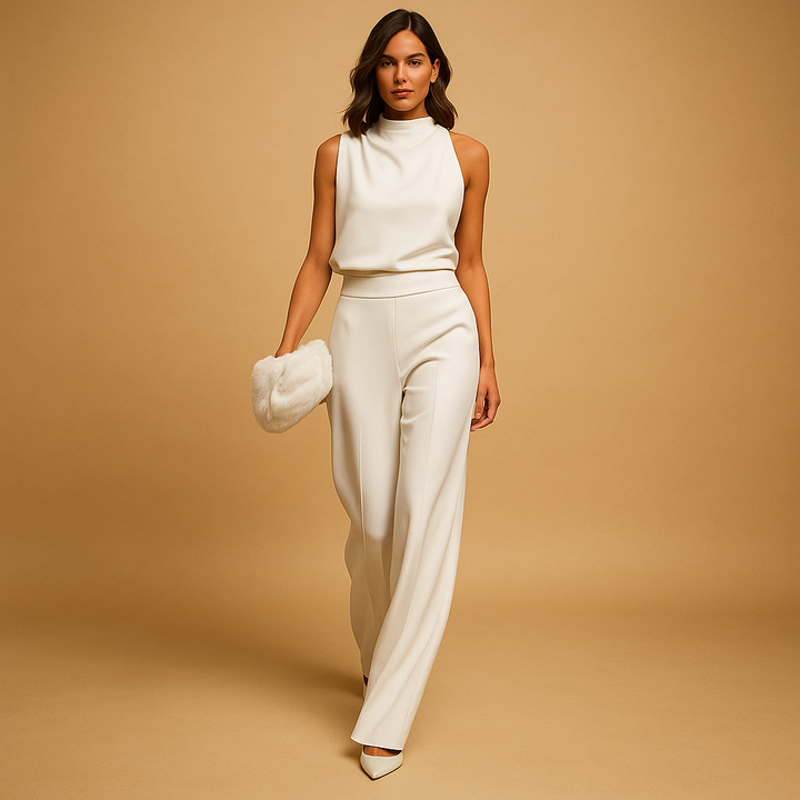 Mock Neck Sleeveless Wide-Leg Jumpsuit