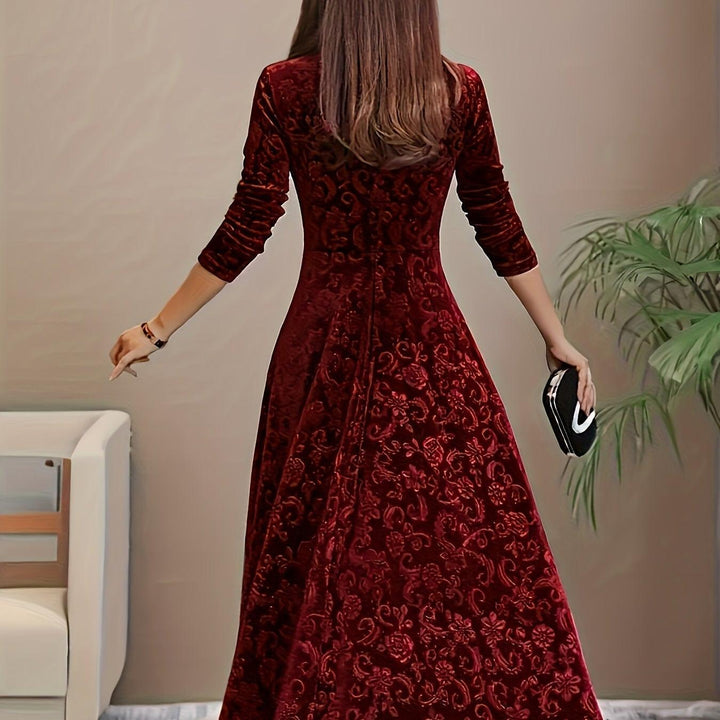 Embroidered Velvet-Look Maxi Dress