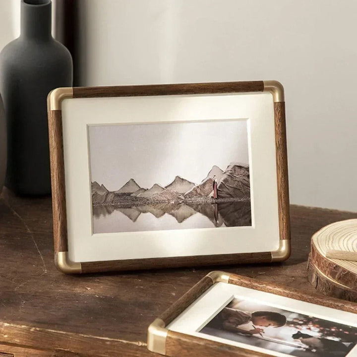 Tabletop Photo Frame | Vintage Wood & Brass Design