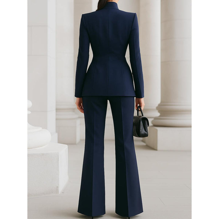 Stand-Collar Blazer And Flare Pant Set