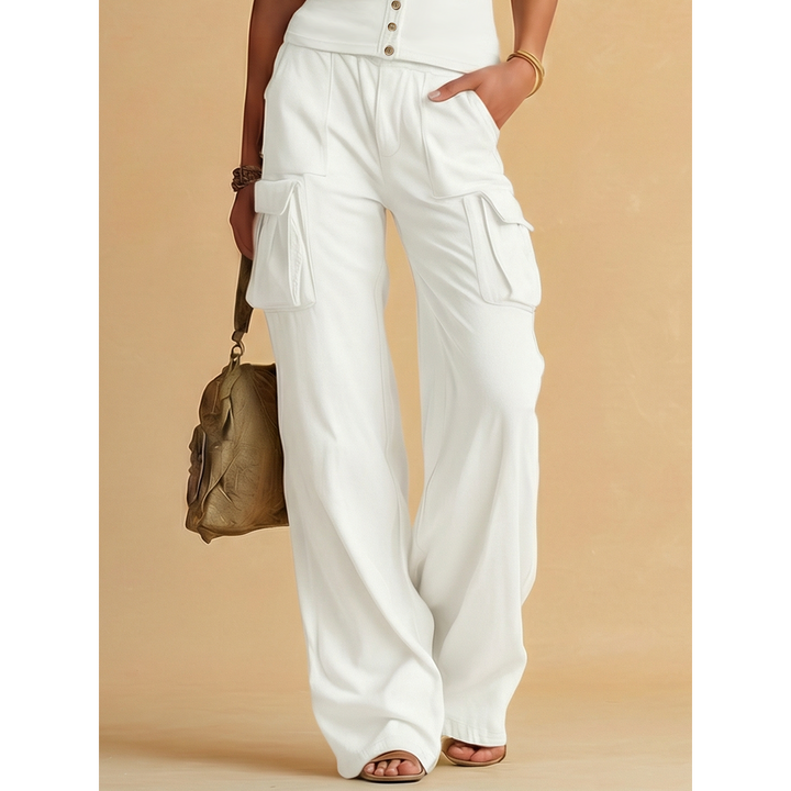 Ribbed Button Tank And Cargo Wide-Leg Pant Set