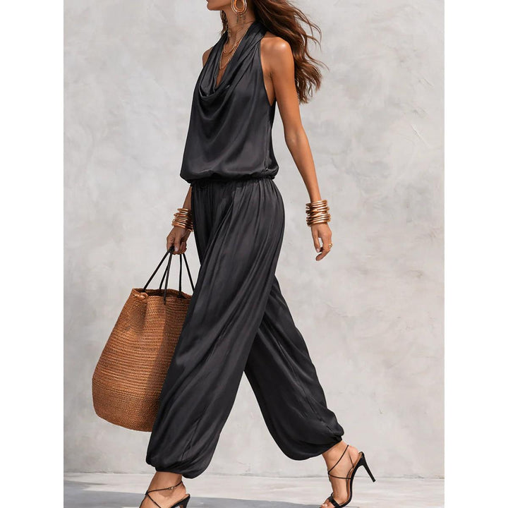 Cowl Neck Halter Top And Draped Wide-Leg Pant Set